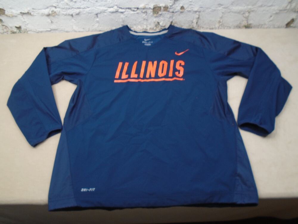 Nike Dri Fit Unoiversity of Illinois Swoosh Blue Size Large Long Sleeve